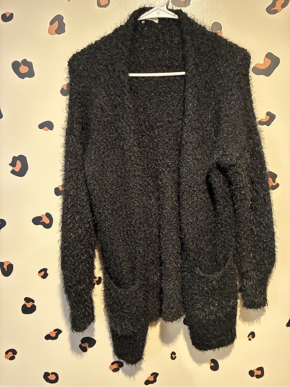 Maurices Black Fuzzy Open-Front Cardigan